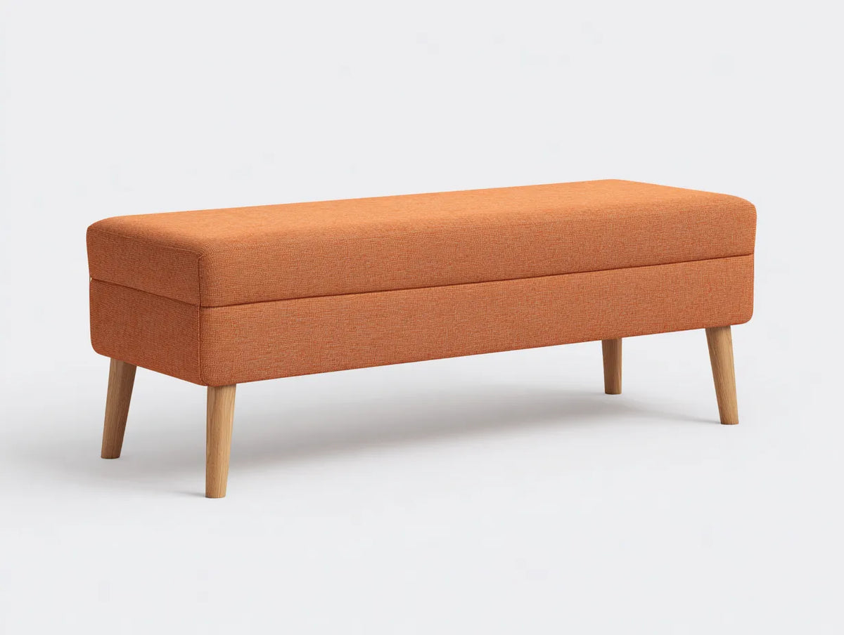Banc de chambre tissu orange 125×45×47 cm – bois marron style contemporain avec rangement