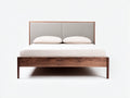 Lit 200×180×105 cm – bois marron et tissu gris – design moderne chambre à coucher