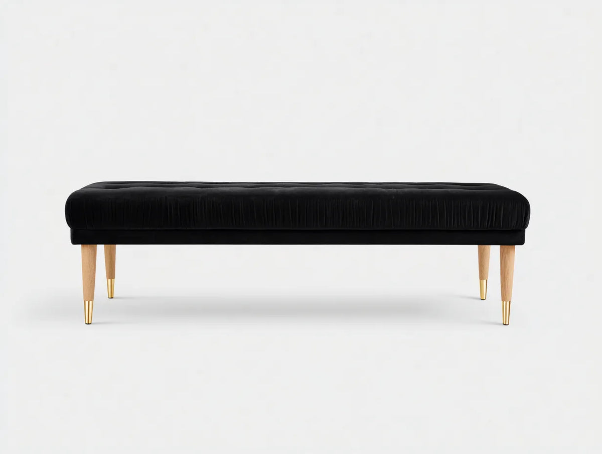 Banc de chambre en velours 140×42×45 cm - noir et bois clair - style contemporain