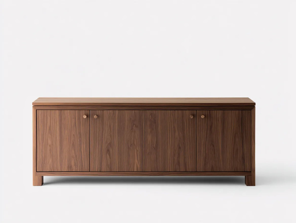 Meuble TV bois clair 180×40×45 cm – façade rainurée style contemporain avec rangement