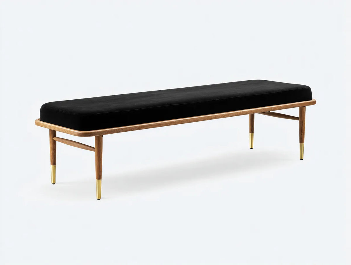 Banc de chambre velours noir 150×45×48 cm – bois marron style contemporain