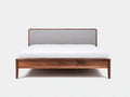 Lit en bois et tissu 210×168×100 cm - marron et gris clair - chambre à coucher style moderne