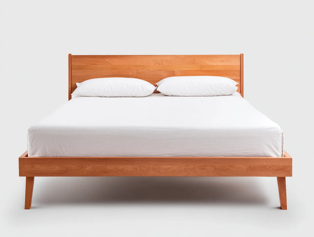 Lit bois marron 160×200×96 cm – chambre à coucher style contemporain avec tête de lit épurée