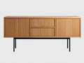 Meuble TV 200×40×60 cm – bois brun et métal noir – rangement intégré pour salon