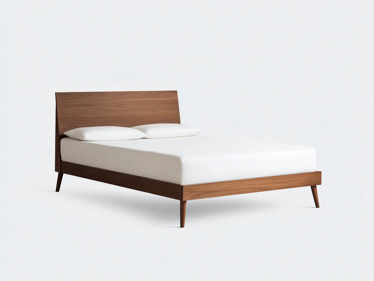 Lit bois noyer 160×200×95 cm – finition marron chaleureuse style moderne chambre à coucher