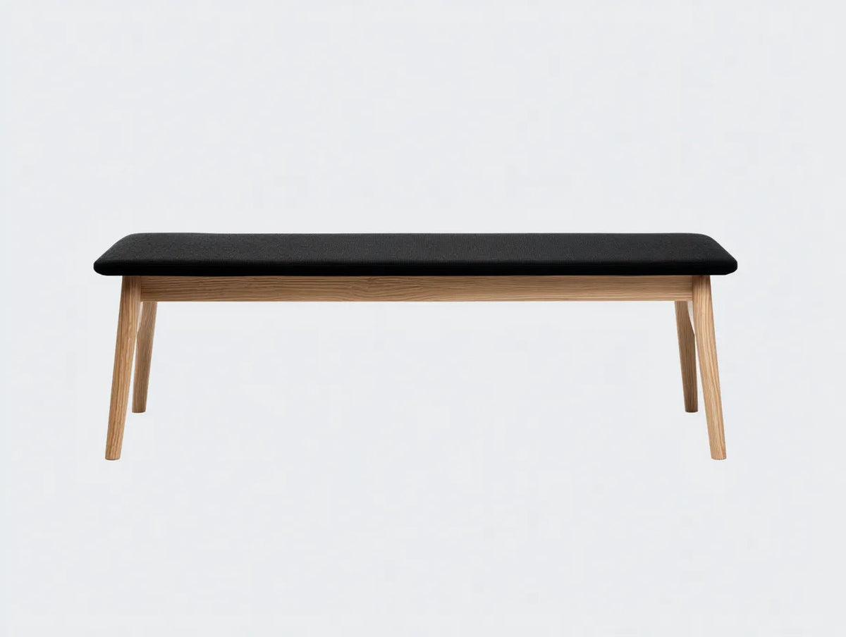 Banc de chambre 120×40×45 cm – tissu noir et bois clair – assise rembourrée pour chambre