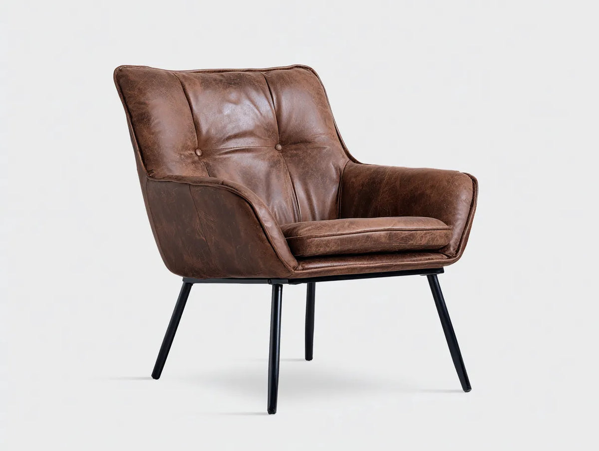Fauteuil salon cuir marron 82×78×88 cm – assise élégante style industriel contemporain