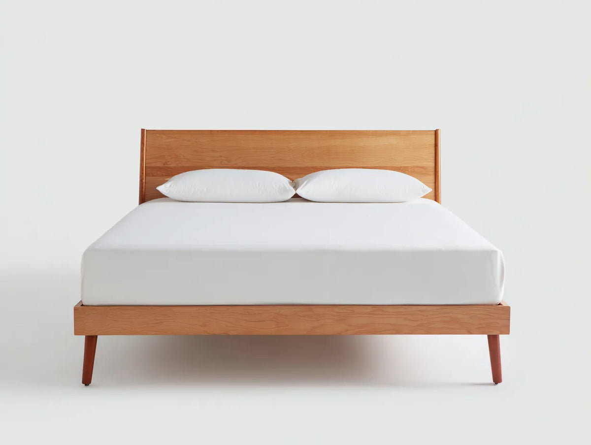 Lit bois clair 160×200×98 cm – chambre à coucher style scandinave avec tête de lit épurée